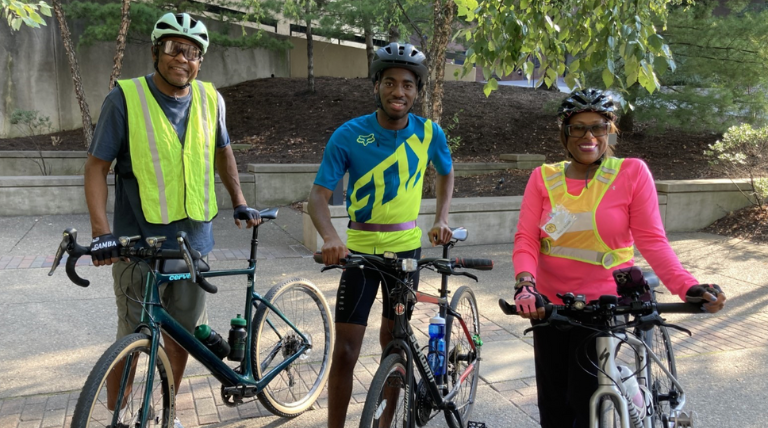 Duquesne students biking to campus during Bike Week.