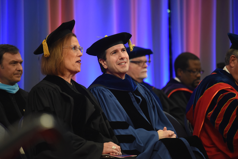 Current Board Chair, Diane Hupp and Dr. David Dausey at Commencement 