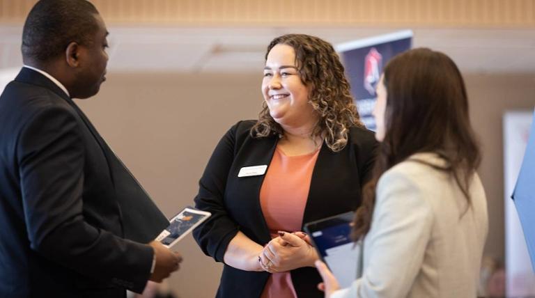 Recruiter and students interacting at a previous Duquesne Career Fair in the Union Ballroom