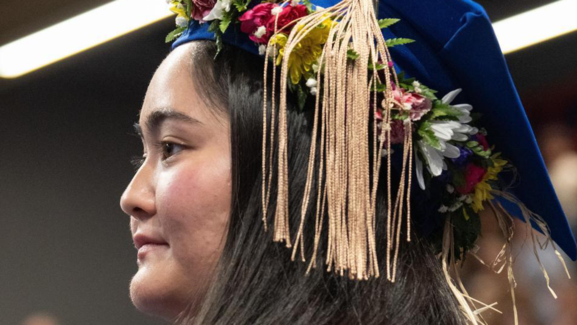 Masters in Accountancy student, Kiryn Komata, at commencement.