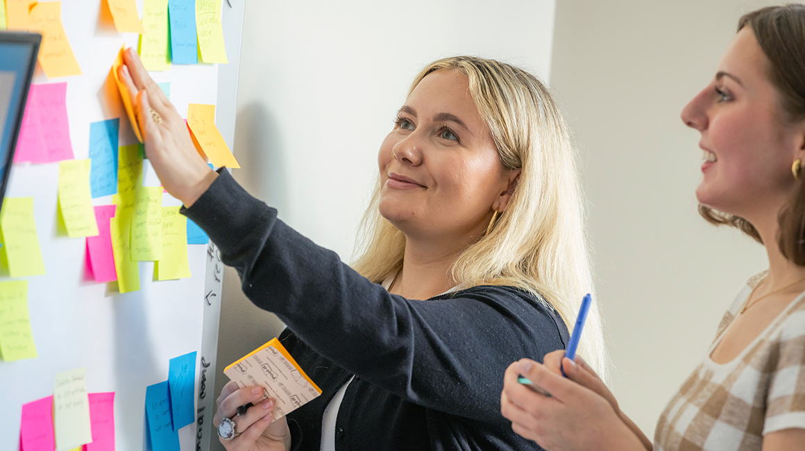 Business students working on a project