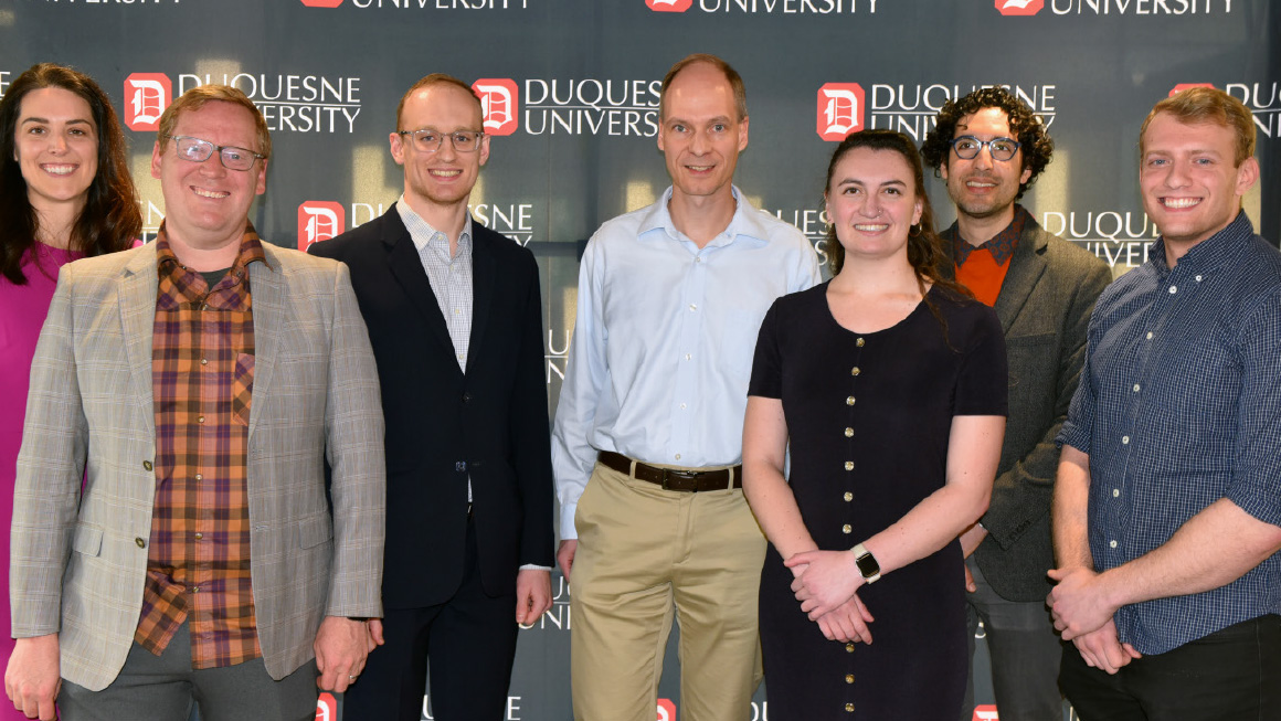 Left to Right: DNVC Finalists Alison Treaster, Dr. Clark Haynes, Taylor Pool, Dr. Michael Kaess, Becca Segel, Armin Samii, and Kyle Guiness