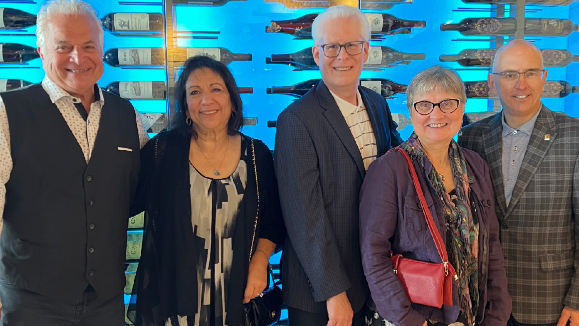 Left to Right: Rico Francani, Dee Francani, Dean McFarlin, Laurie McFarlin, and Jim Miller at Oceans 234, a restaurant in Deerfield Beach, Florida.