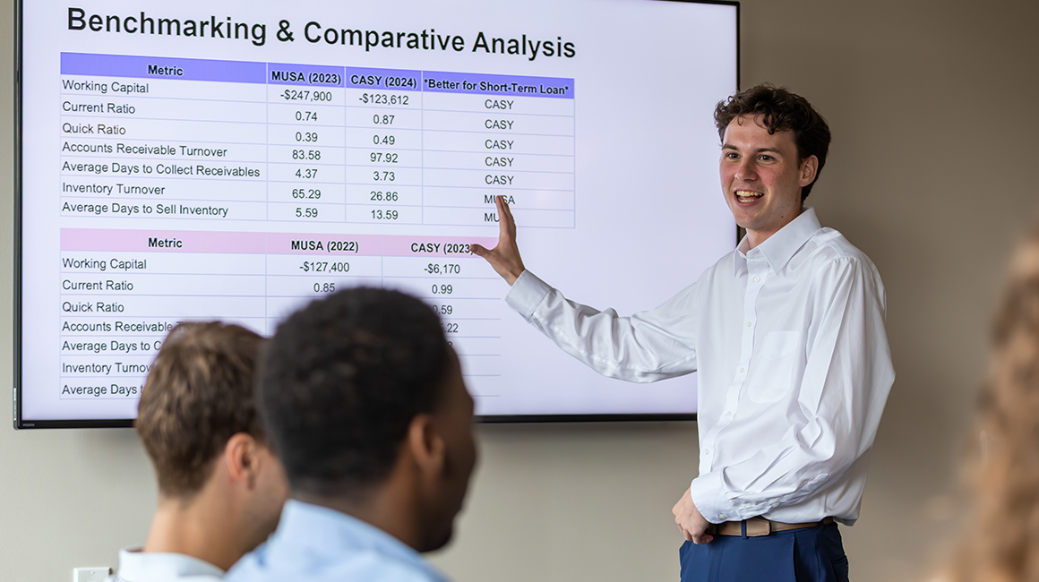 A student is presenting data.