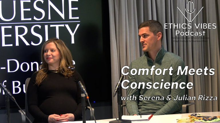 Comfort Meets Conscience Podcast Cover Image featuring Serena and Julian Rizza of Hugh and Honey