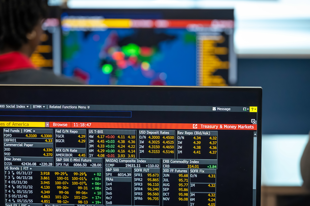 Close-up photo of a Bloomberg Terminal interface.