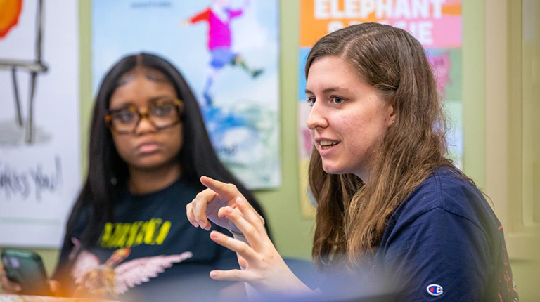 Duquesne School of Education student talking in the classroom