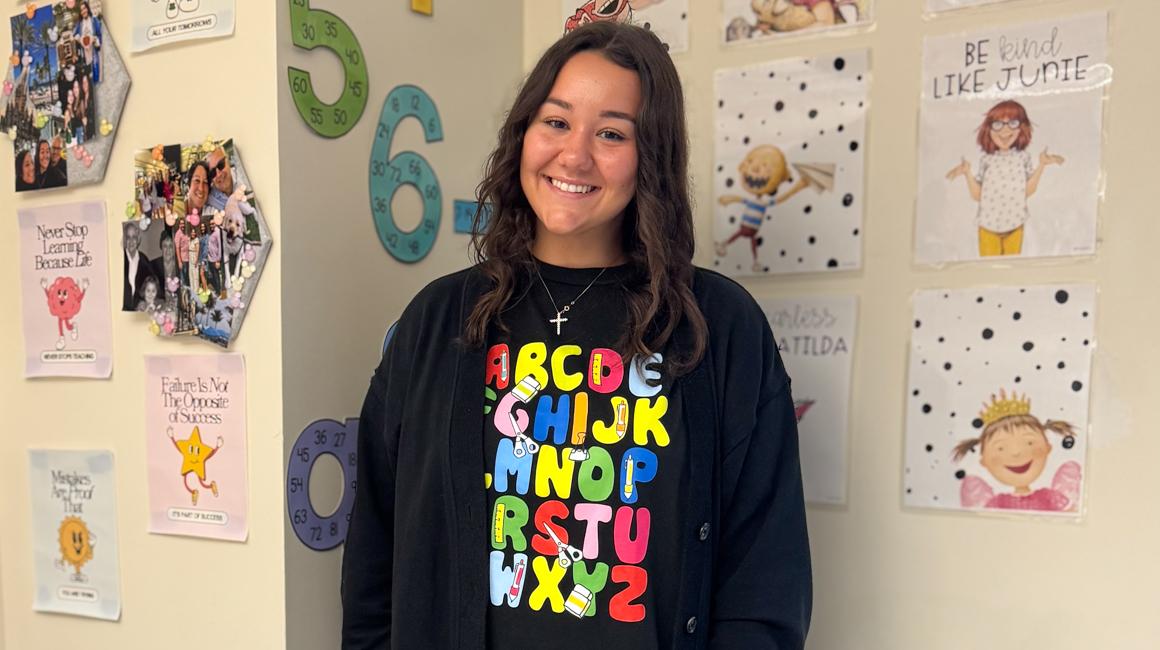 School of Education alumna Isabella in NYC classroom at her first teaching job