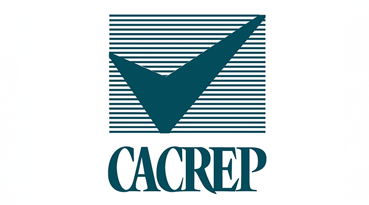 CACREP logo that shows check mark with horizontal lines in the background text reads CACREP