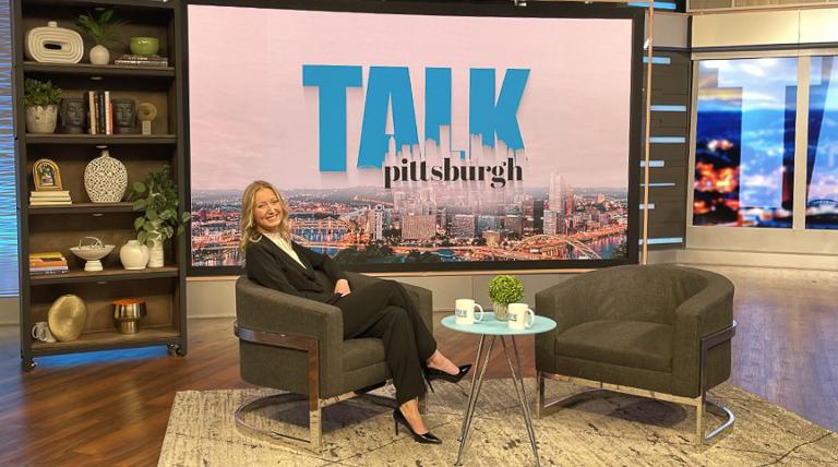 Maggie Burke at KDKA studios on Pittsburgh Talk stage