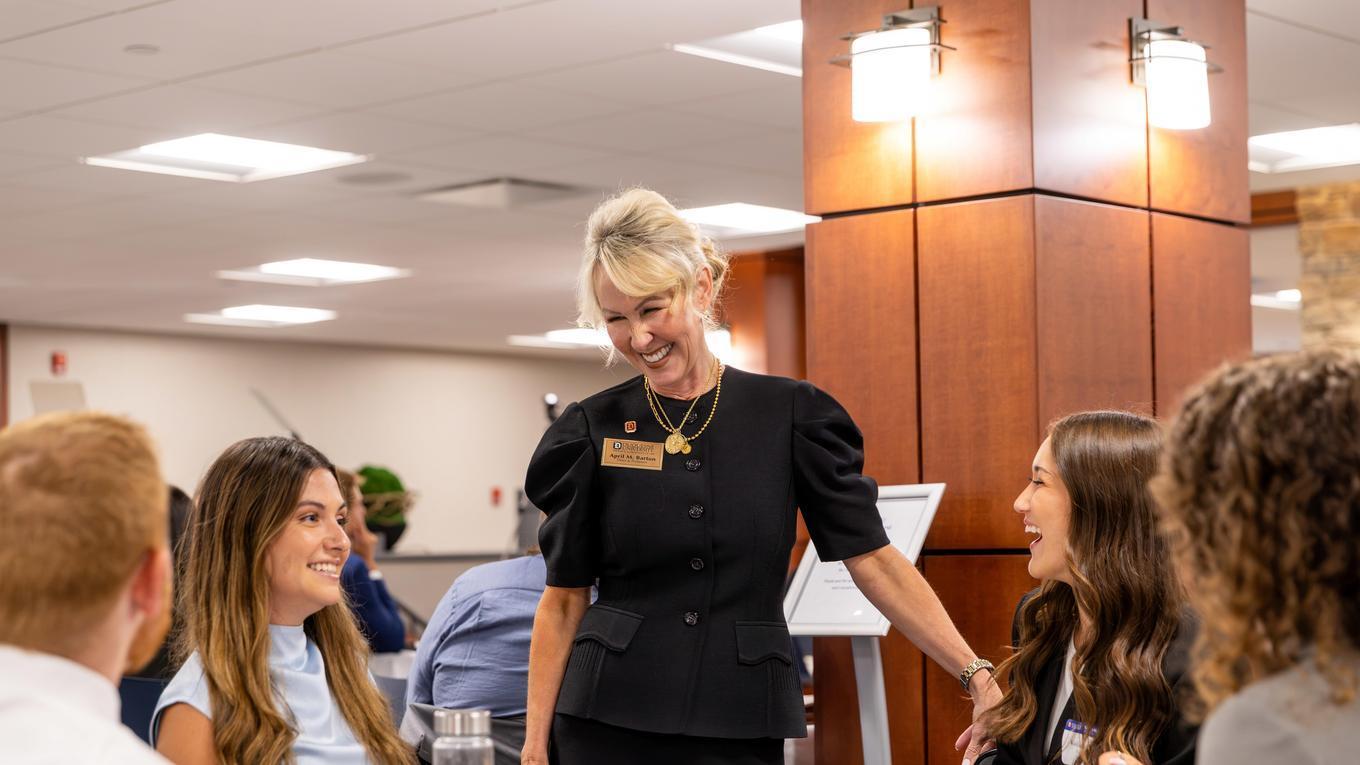 Dean Barton speaking to students