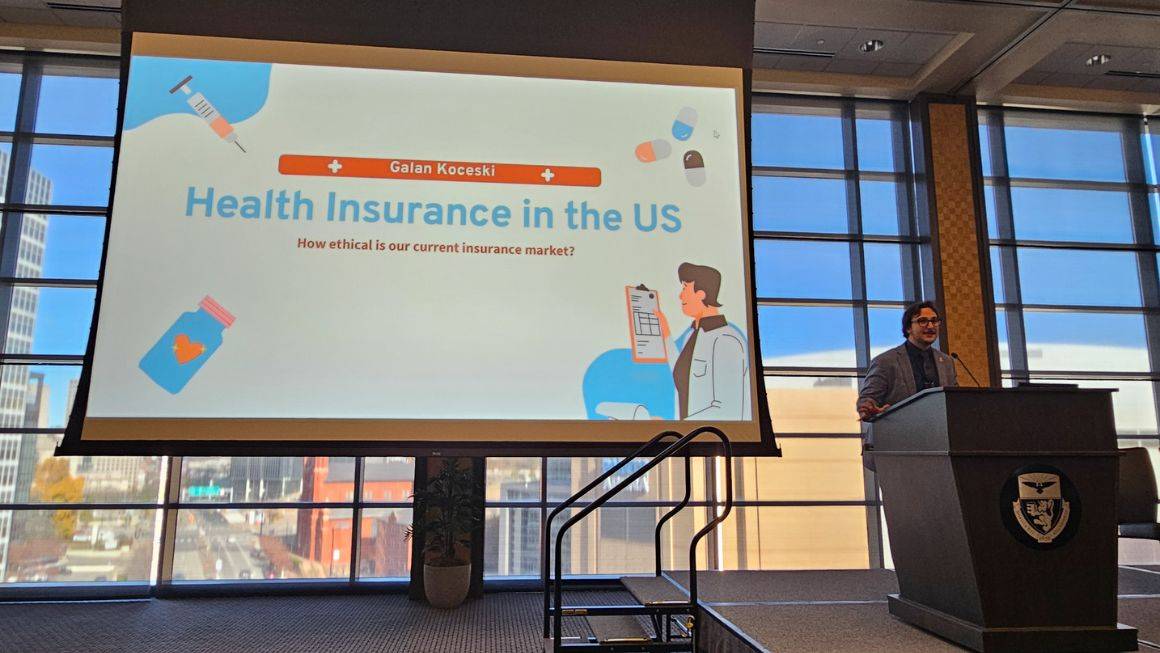 Speaker Galan Koceski talking about Health Insurance in the U.S.