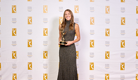Sydney Bauer with one of her Mid-Atlantic Emmys she won in 2024.
