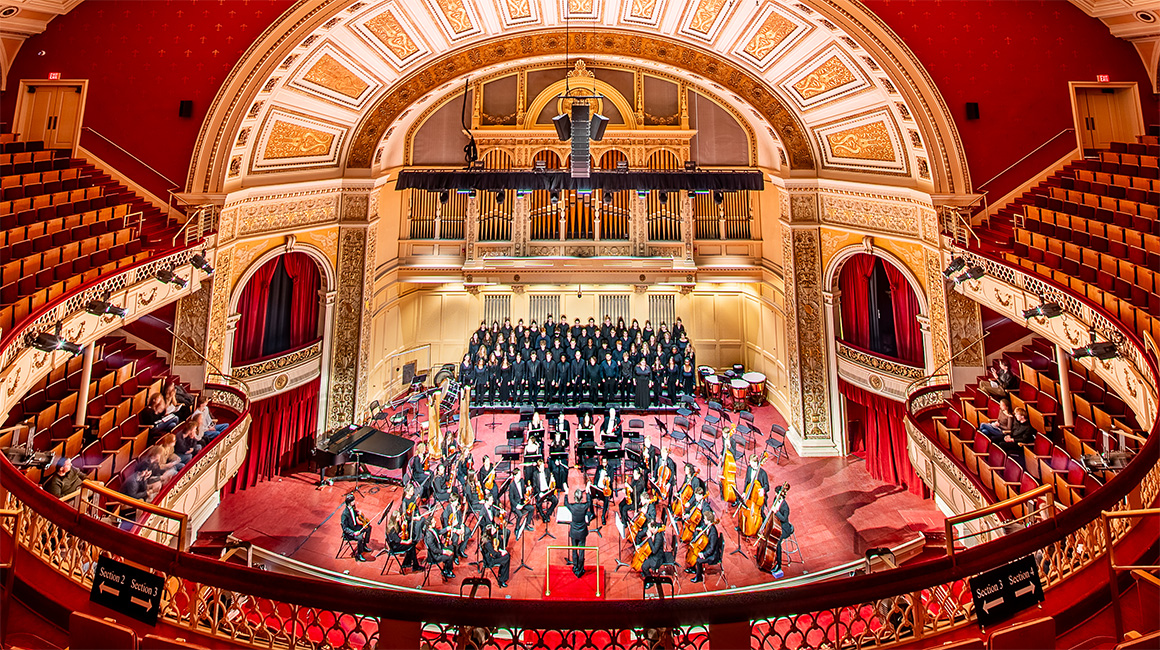 Duquesne Symphony Orchestra and Choirs on stage at Carnegie Music Hall in Oakland.