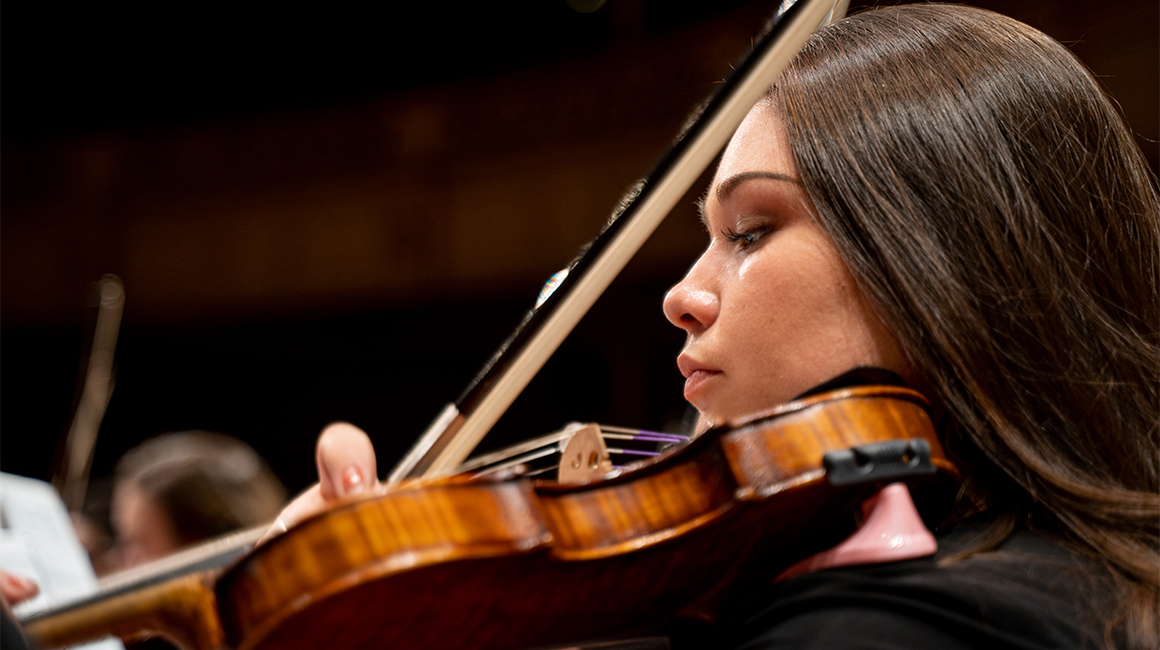 A person plays a violin.