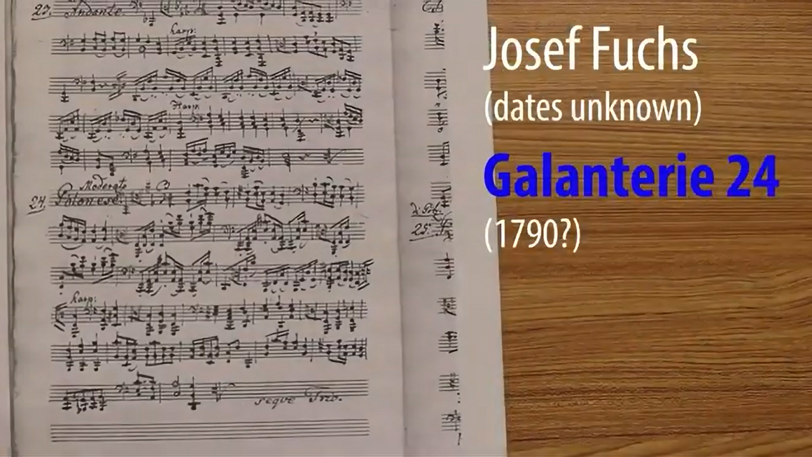 Sheet music with text that reads Josef Fuchs (dates unknown) Galanterie 24 (1790?).