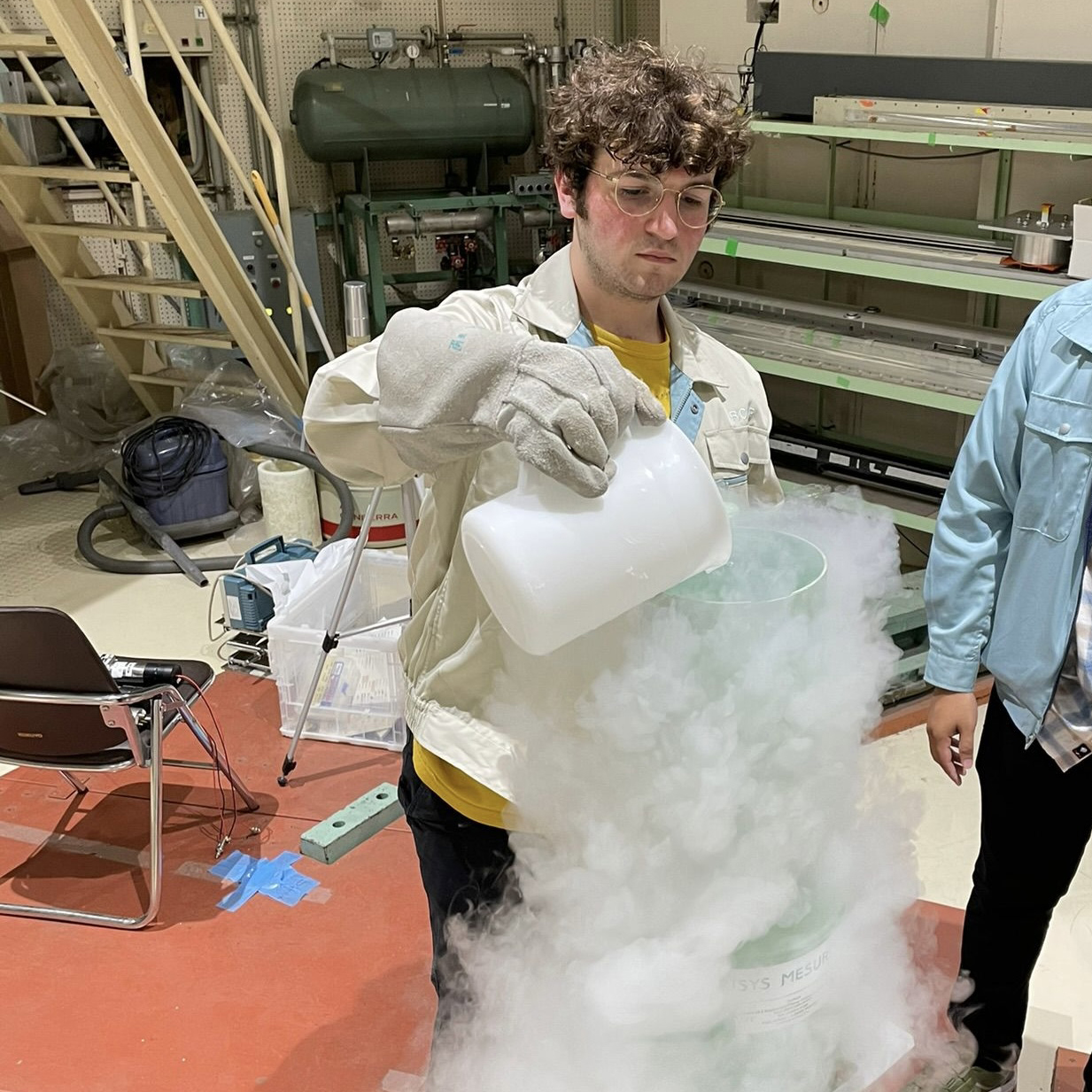 Jacob Dulya working in lab during internship in Japan