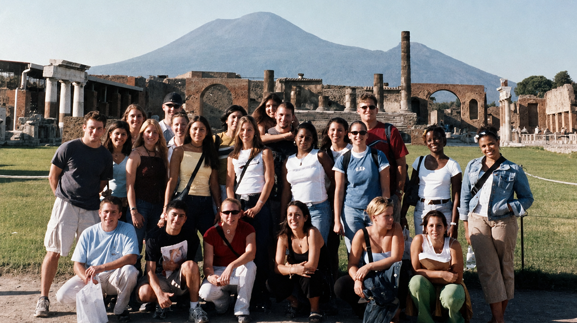 The 2001 class photo of students in Italy.