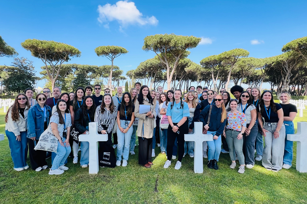 Students at the Sicily-Rome American Cemetery.