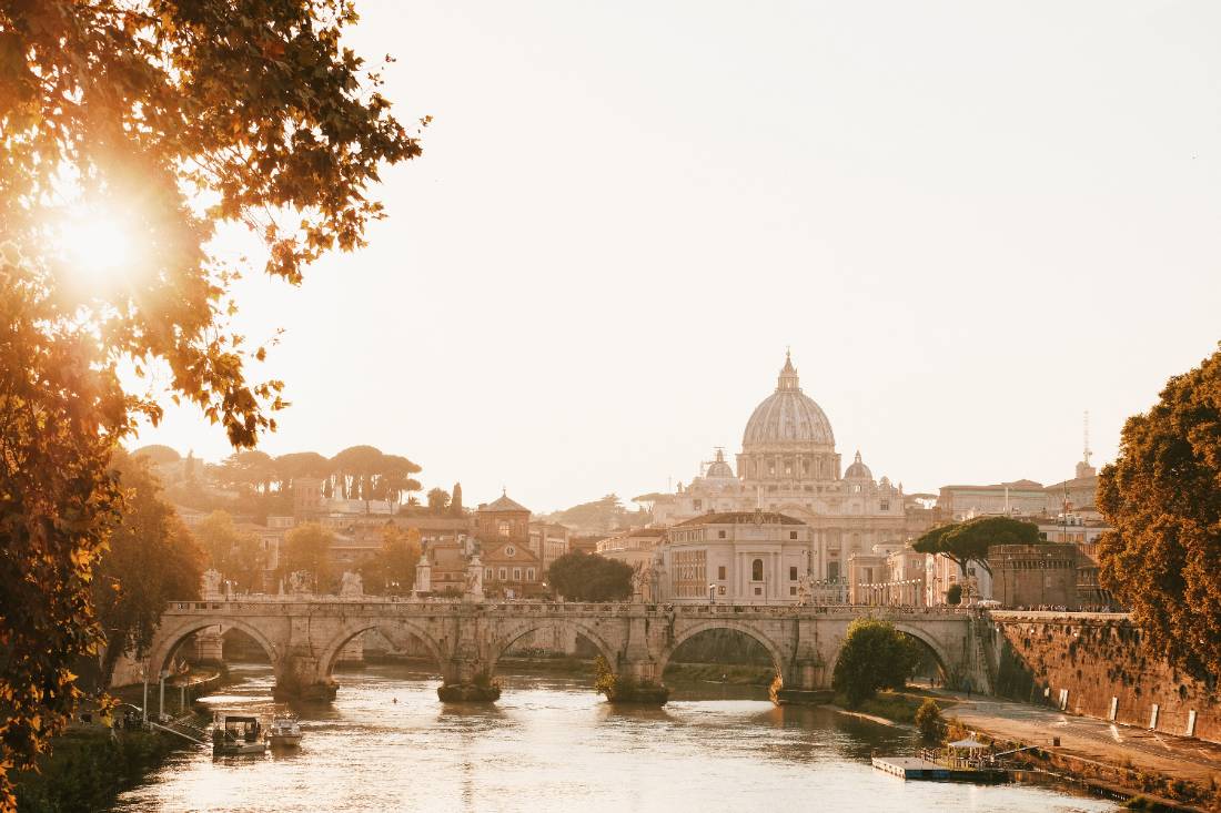 Saint Peter's Basilica overlooking the Tiber River.