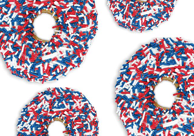 Donuts with red, white and blue sprinkles