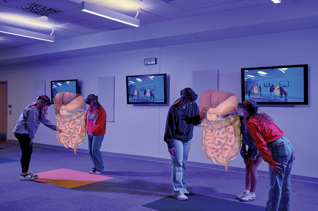 Students working with Hololens simulation