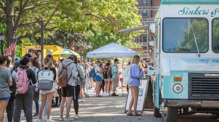 Students outside at Food Trucks