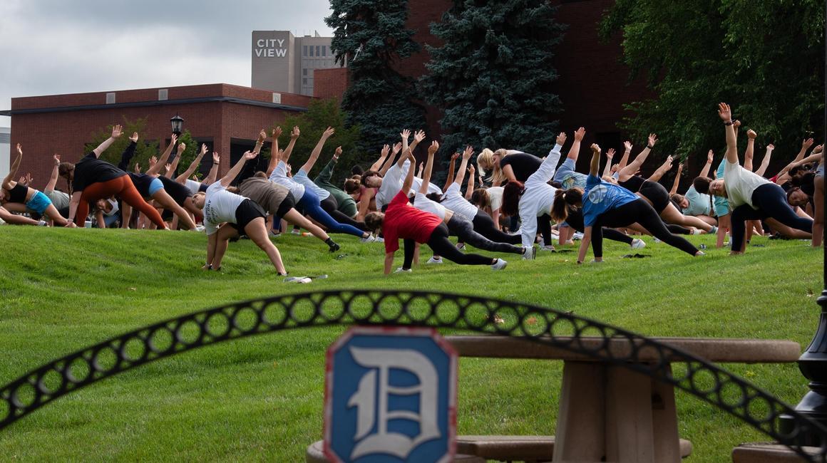 Students attending yoga at orientation