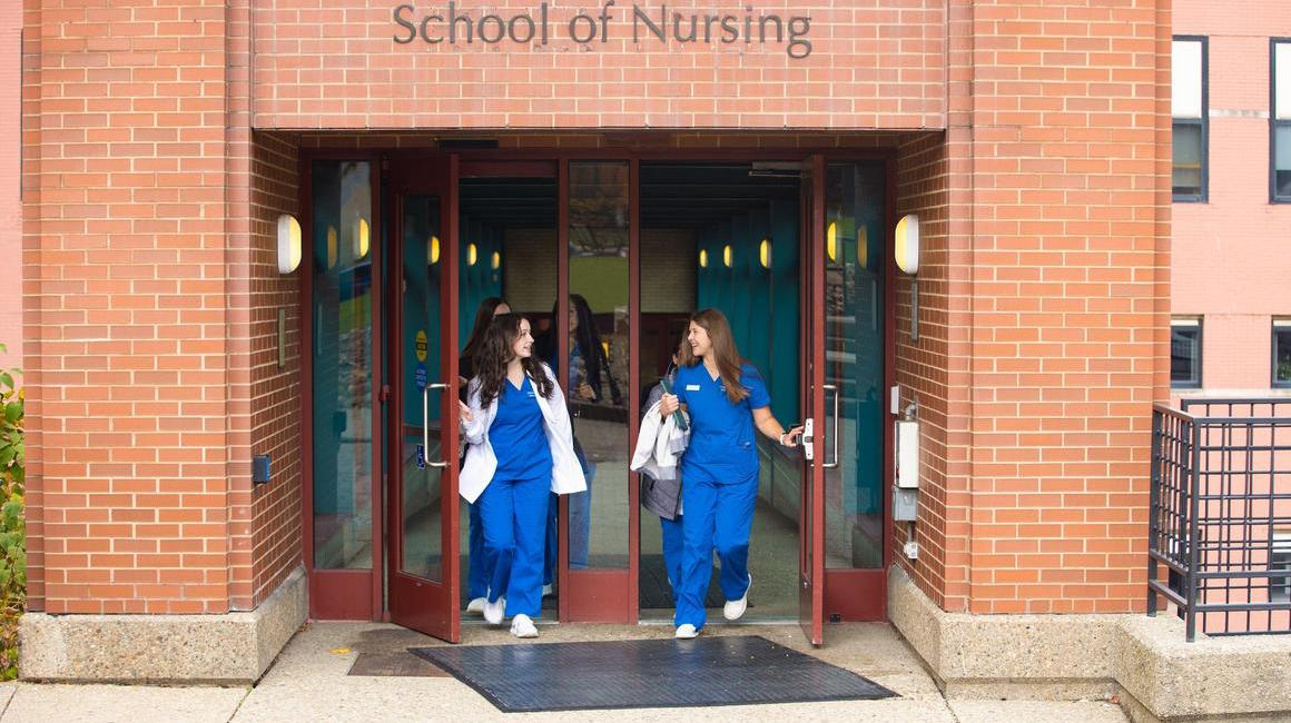 Nursing students walking from Nursing school