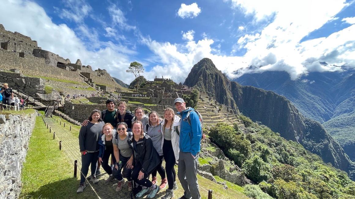 Students outside in Peru