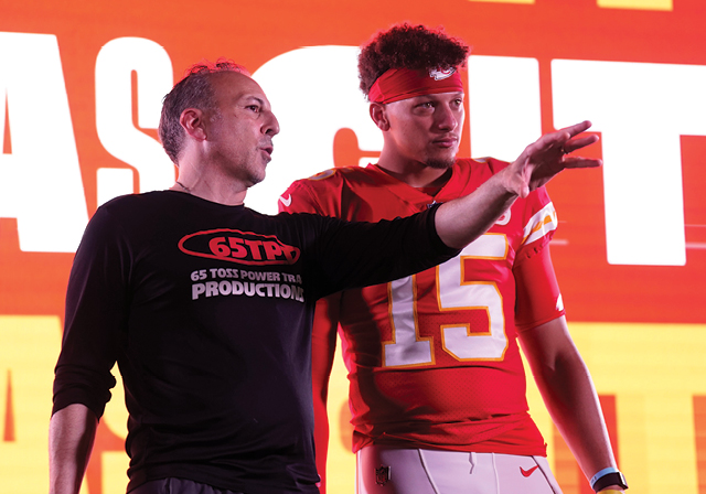 Alberino with Mahomes, Duquesne magazine 2026