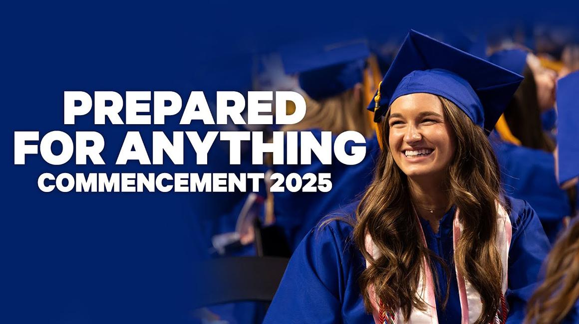 Prepared for Anything text with smiling graduate.