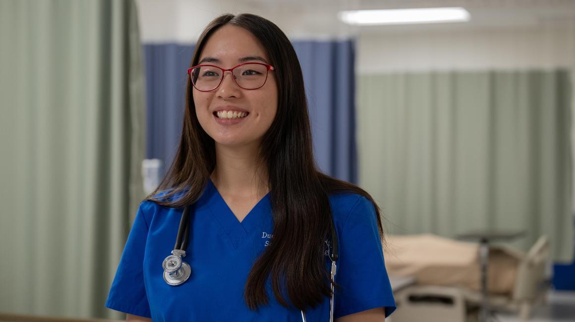 Portrait of Abby Stanley in the nursing simulation lab.