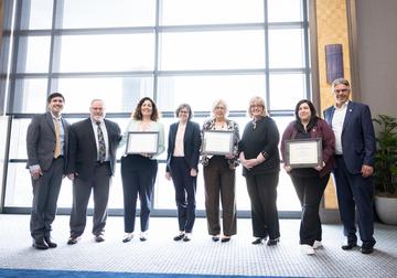 Award Recipients with their deans, President Gormley, and Provost Dausey