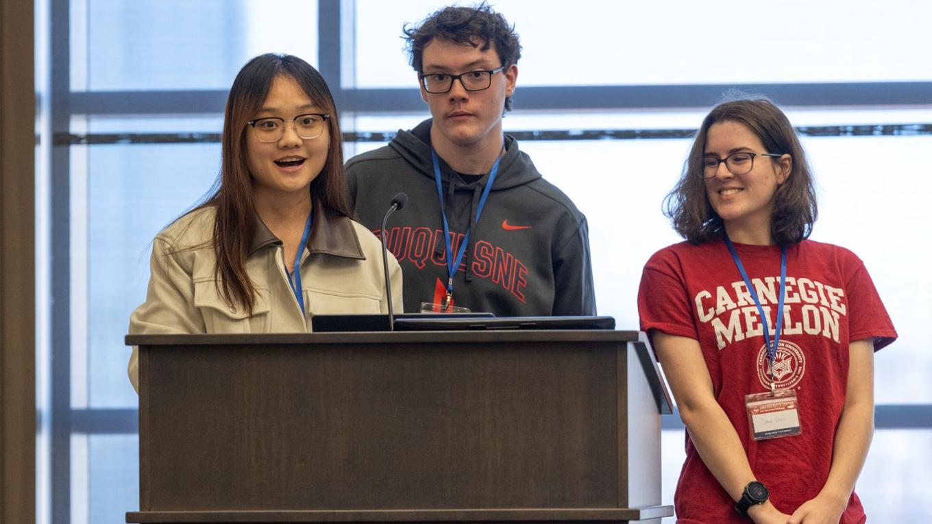 three students present their project at h4h 2025