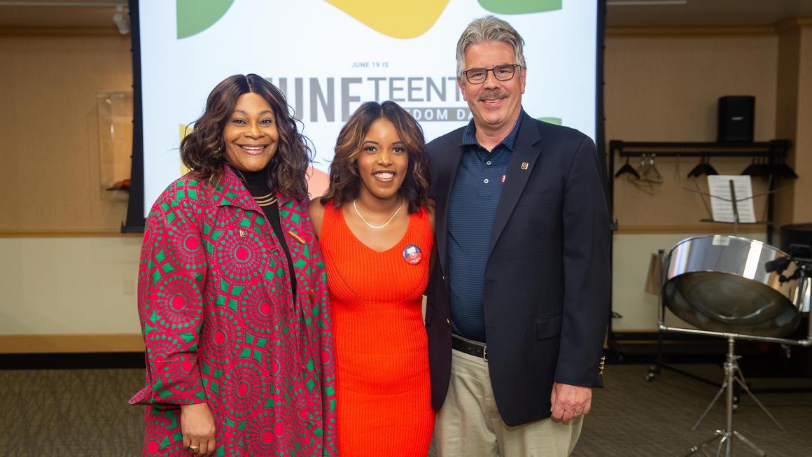 Left to right: Crystal McCormick Ware, Jacqueline Clarke and President Ken Gormley