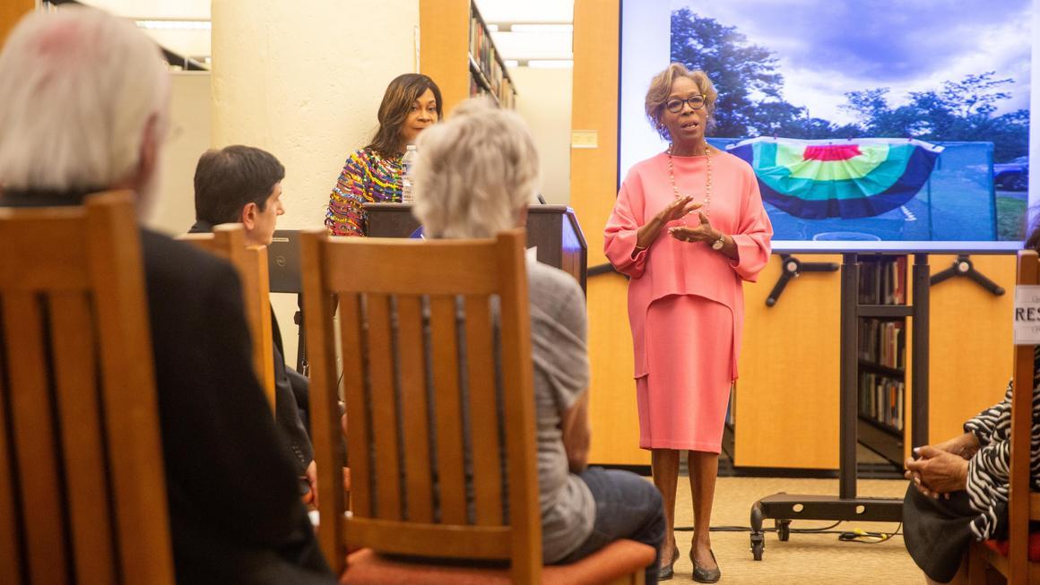 Doris Carson Williams speaking at Duquesne's Juneteenth 2026 event.