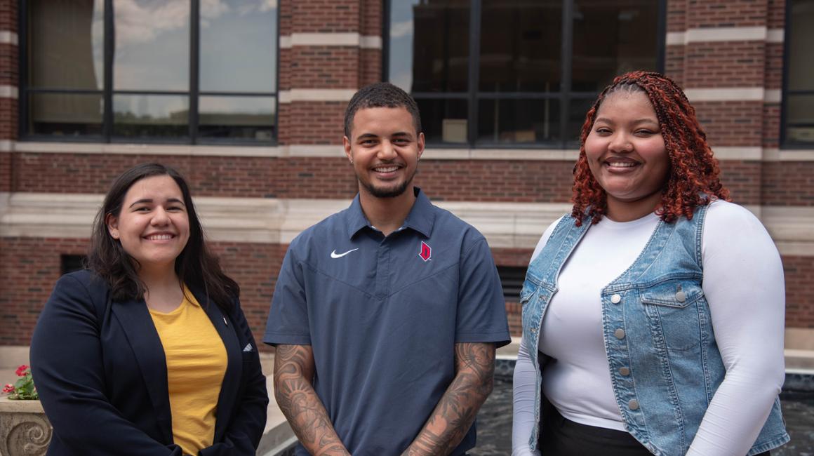From left Mariana Gowdy, intern for the Division of University Advancement; Trent Collins, Senior Employment and Diversity Recruiter, and Manager of the Minority Professional Development Internship Program; and Venetia Khouri, intern for the Center for Excellence in Diversity and Student Inclusion.